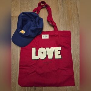 Sezane Red Love Tote Bag and Octobre Editions Navy Cap Clover Set